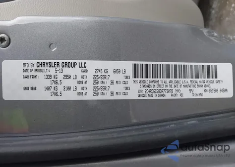 2013 Dodge Grand Caravan Sxt z USA, uszkodzony, nr VIN 2C4RDGCG8DR773078